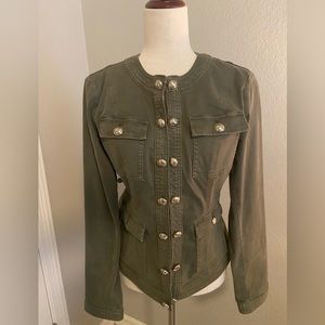 White House Black Market Khaki green cotton jacket. Size 12